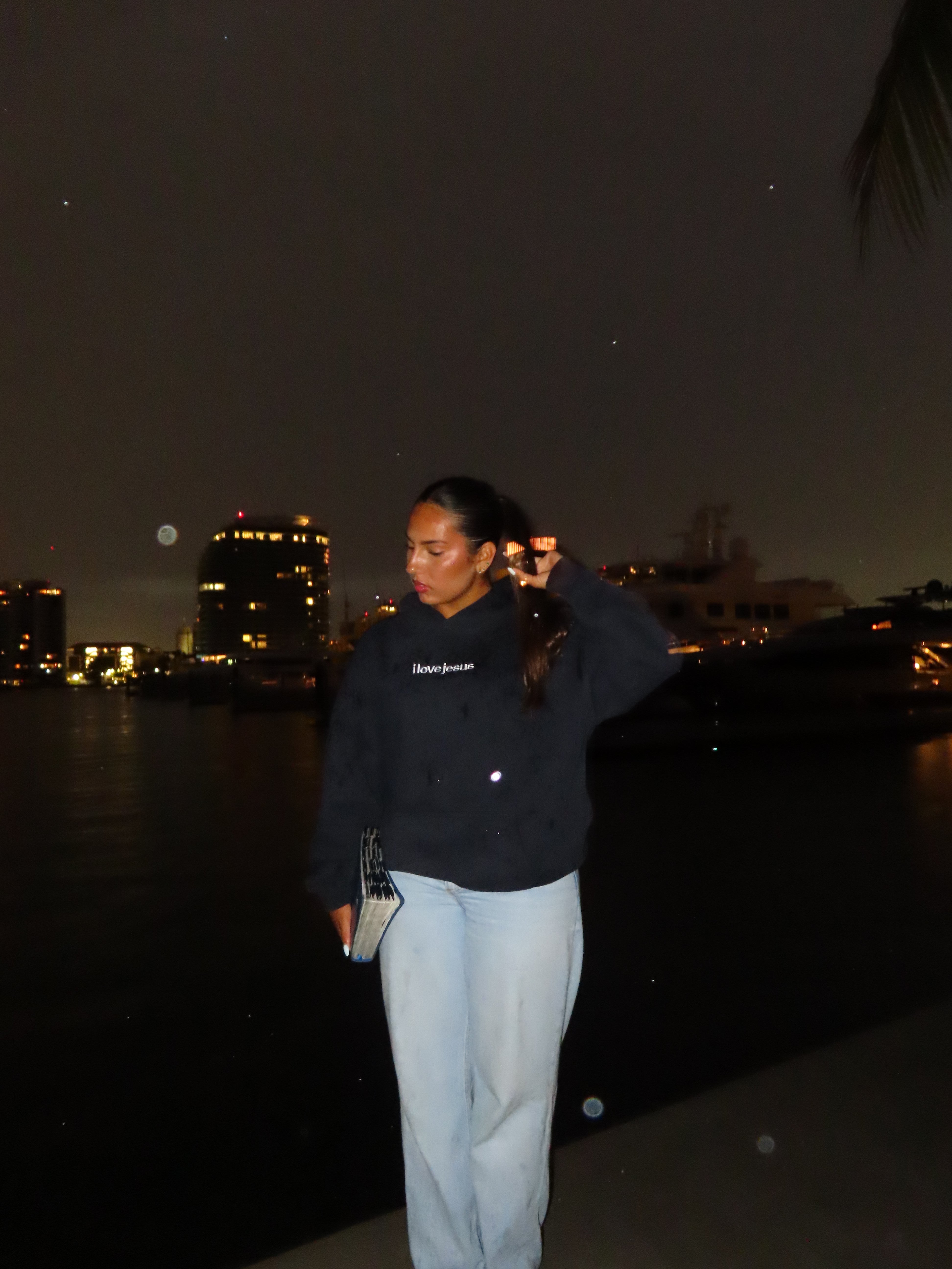 navy blue "i love jesus" hoodie